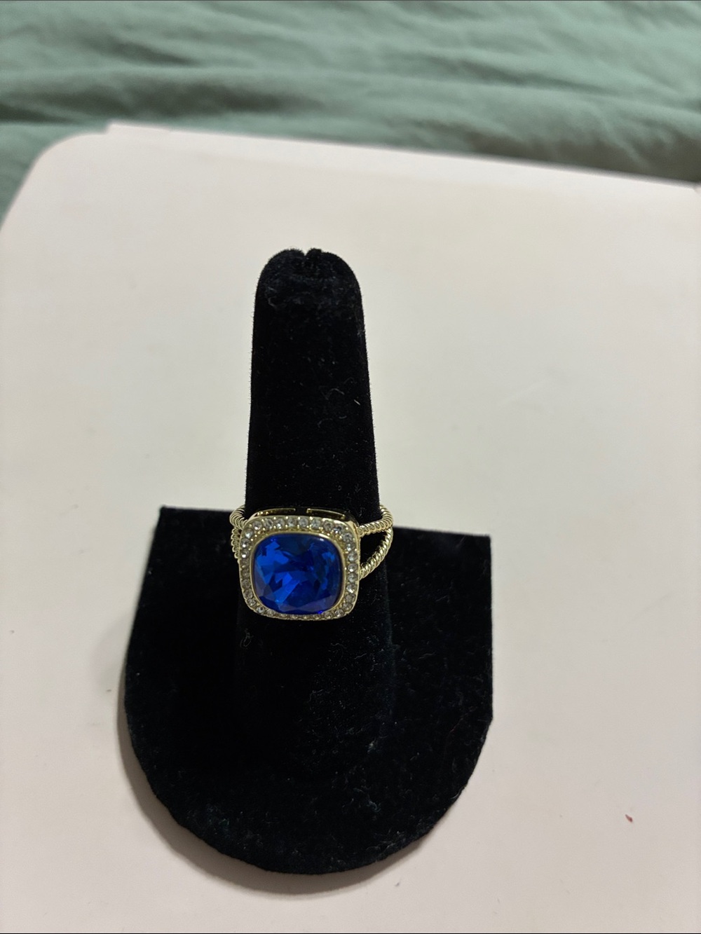 Gold-Plated Ring with Blue Cushion Crystal